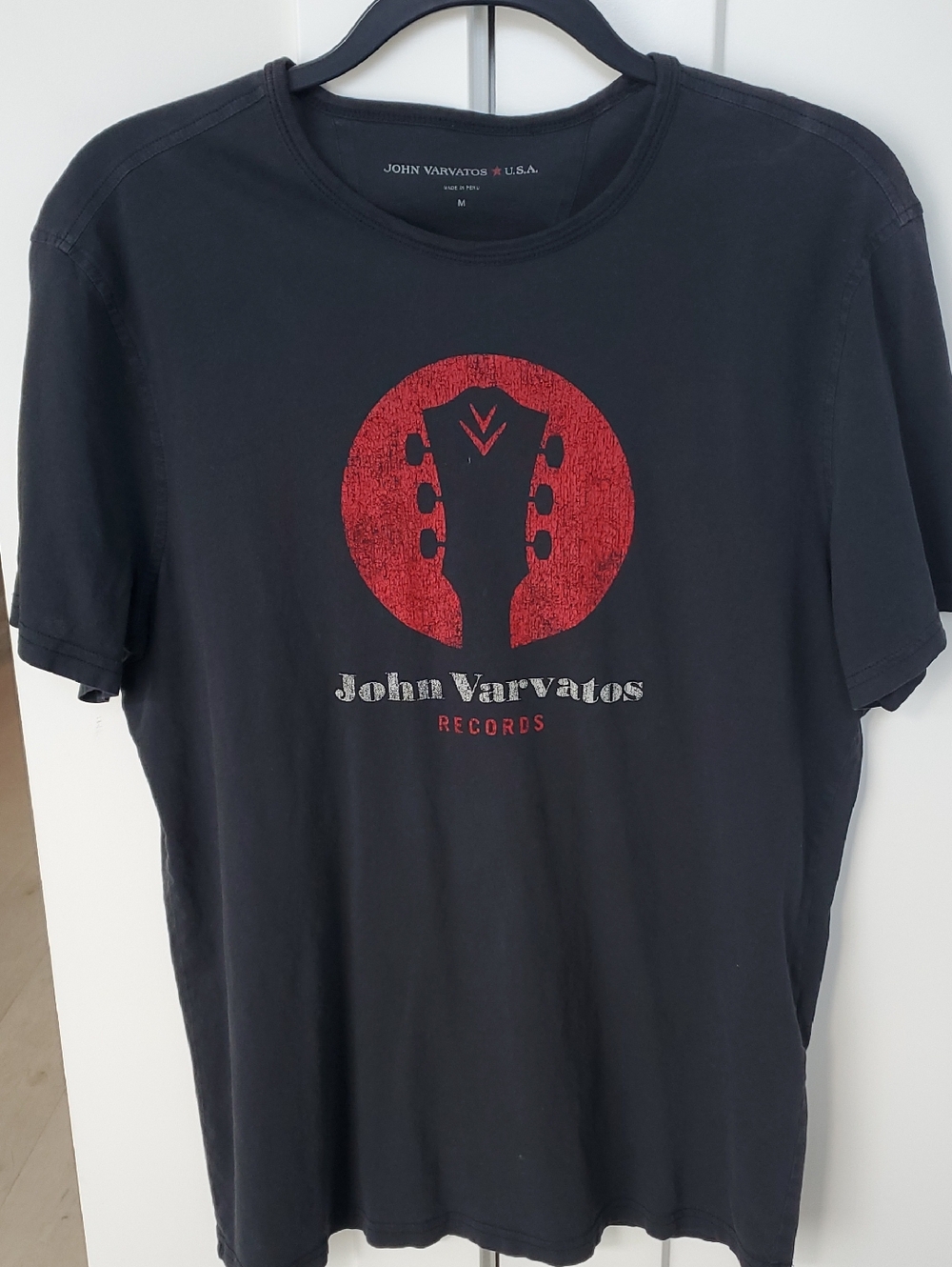 John Varvatos- Records Super Cool Edgy Tee, Aged Faded Look Sz.Medium